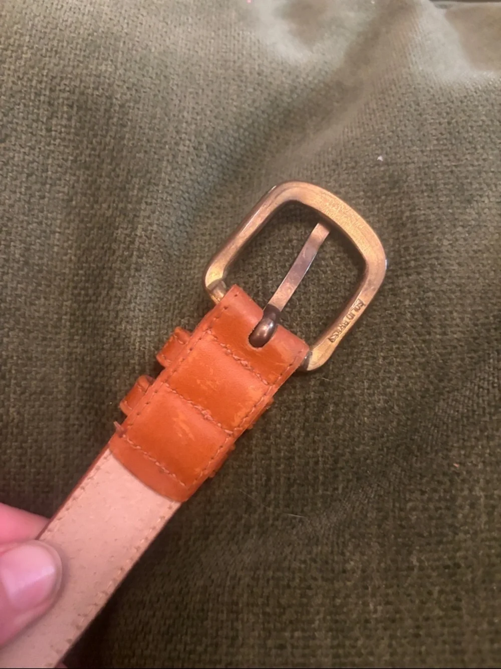 Men's Slim Tan Leather Belt with Brass Buckle